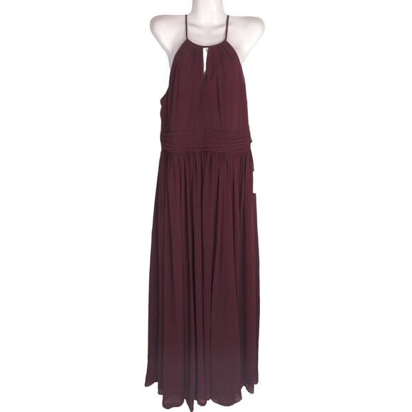 Bill Levkoff Halter Neck Maxi Chiffon Dress Maroon Women Sz 14 NWT Party Wedding - Picture 1 of 11